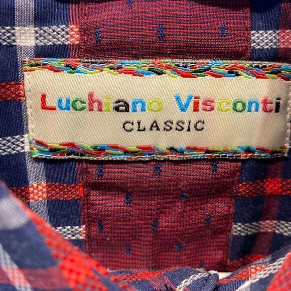 Luchiano Visconti Classic Boys Shirt Button Up Down Size 6 Plaid Red Blue White - Picture 2 of 9